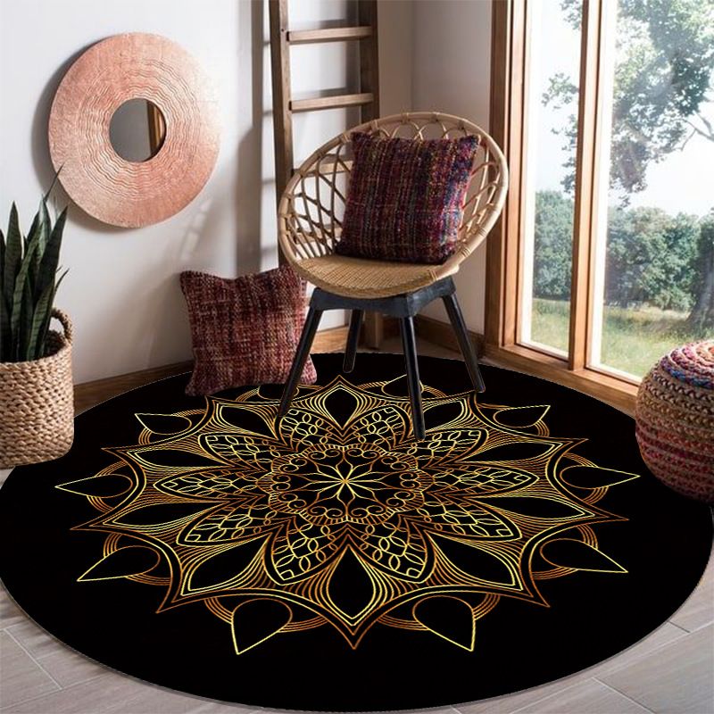 Golden Moroccan Rug Hot Stamping Print Polyester Rug Anti-Slip Carpet for Living Room