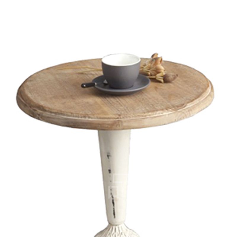 Round Wood Top Coffee Table Iron Pedestal Cocktail Table - Distressed Surface Treatment