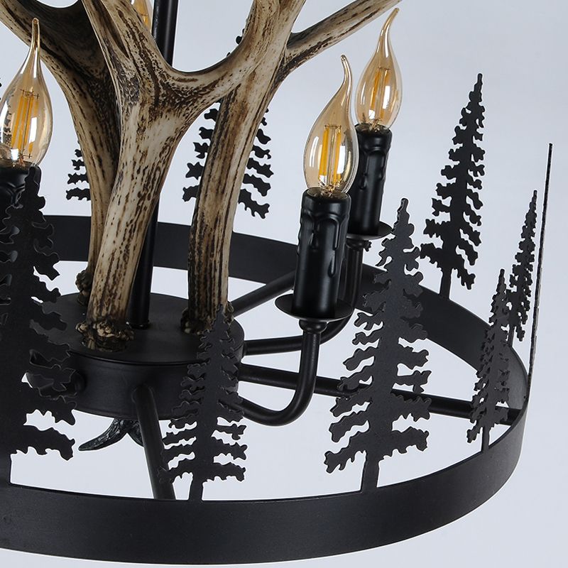 Metal Black Plafond Cougie de lustre 5 têtes Ferme suspendue pendante avec conception de roues