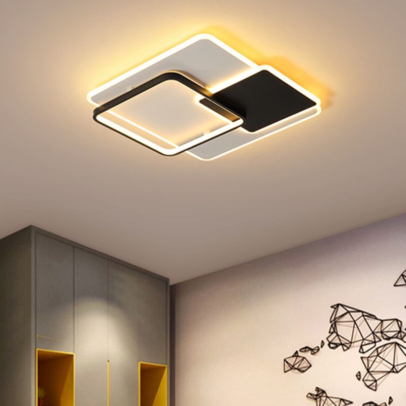 18"/21.5" Wide Acrylic Square Flush Light Fixture Contemporary Black and White LED Ceiling Light in Warm/White Light