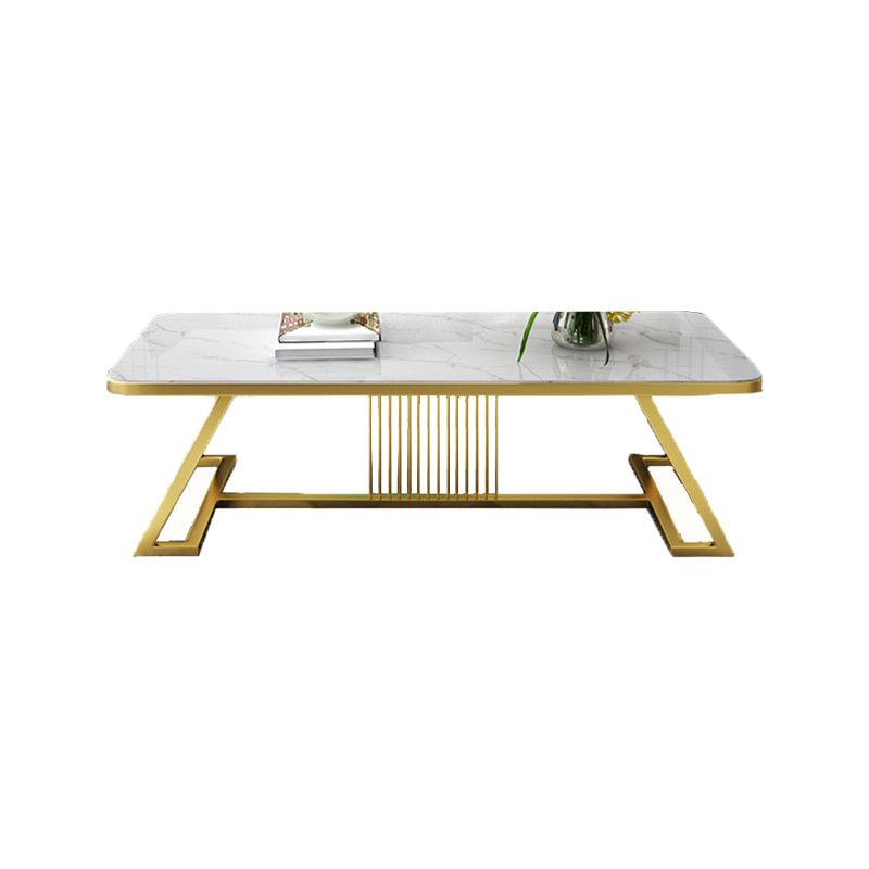 Stone Top Cocktail Table Glam Trestle Iron Base Coffee Table