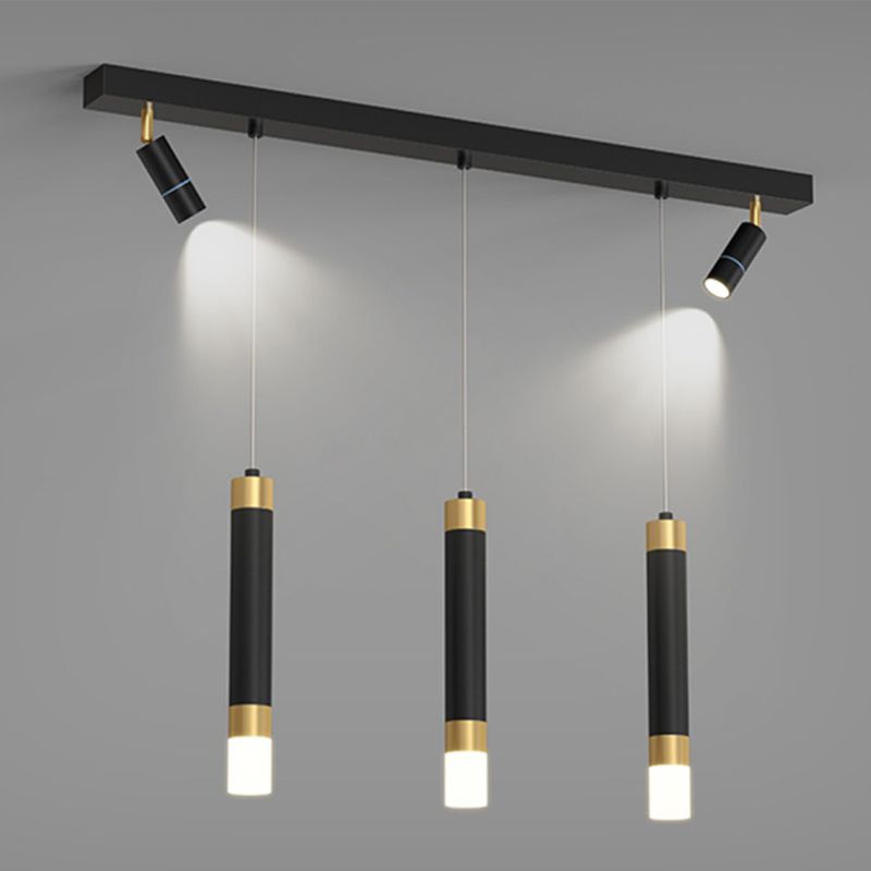 Éclairage d'éclairage de cylindre de style contemporain en métal îles luminaires en noir