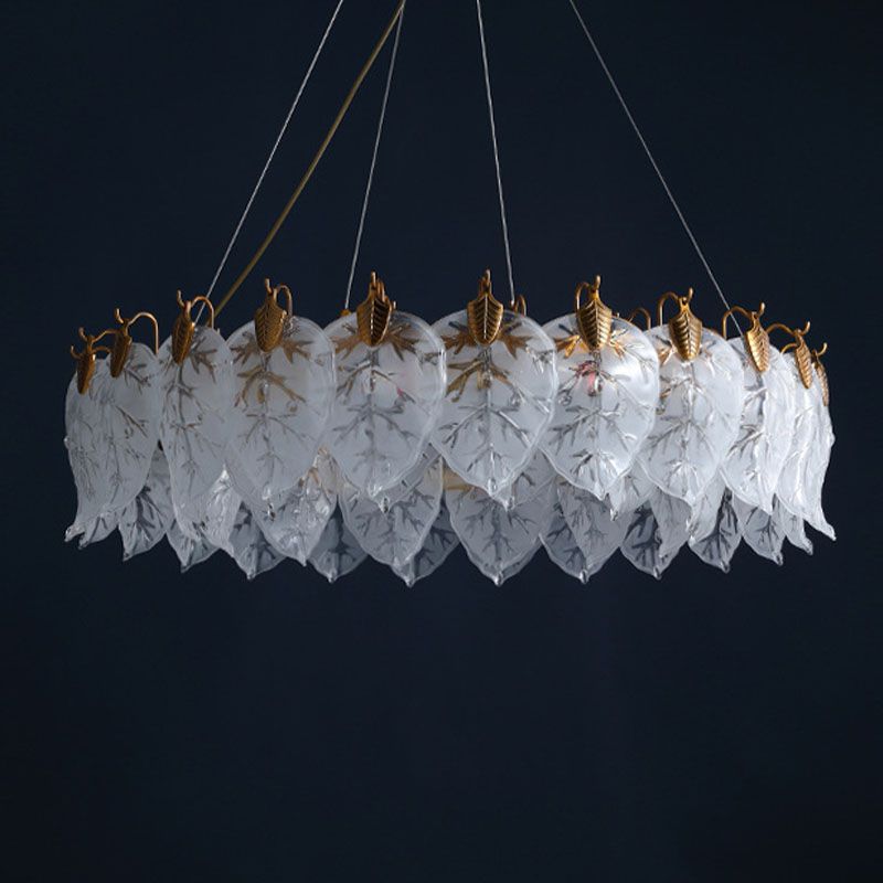 Leaf Chandelier Light Fixture Modern White Glass Pendant Lighting for Restaurant
