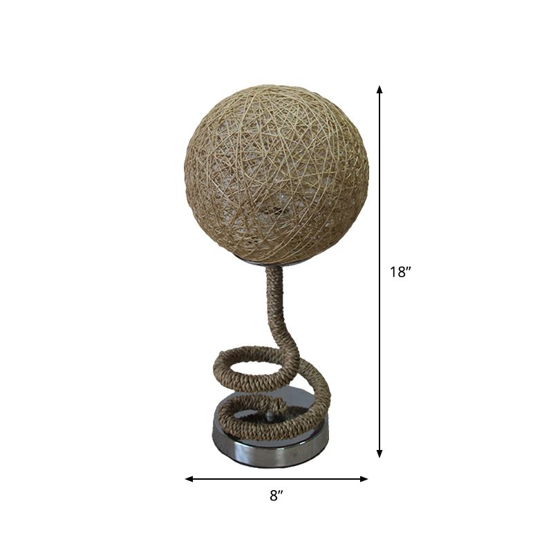 Asian Globe Veilleuse Bambou Rotin 1 Lumière Chambre Corde Lampe de Table de Nuit en Jaune Clair