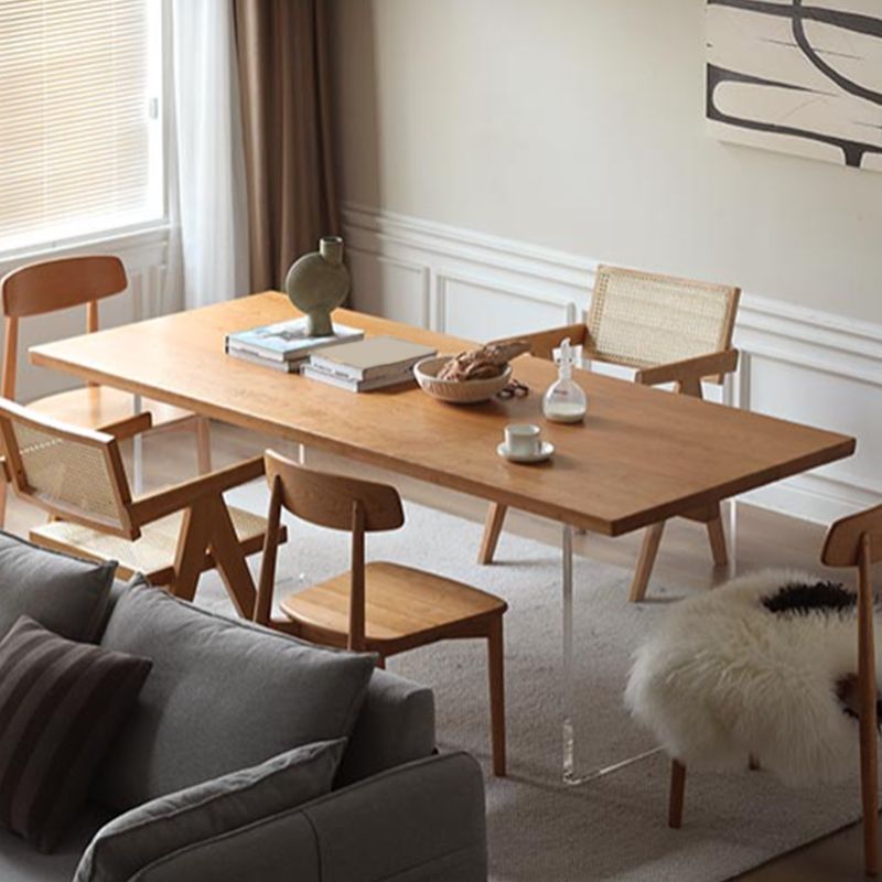 Contemporary Rectangular Oak Brown Solid Wood Dining Table Double Pedestal