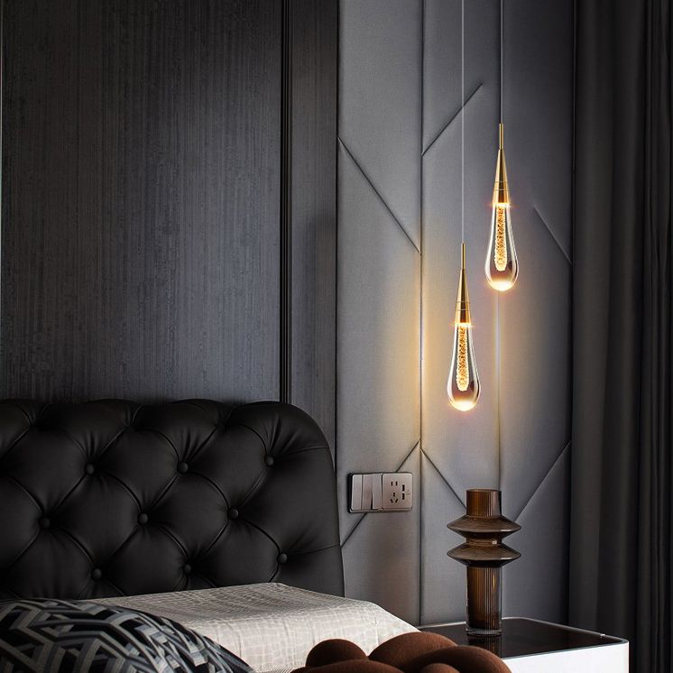 Luce a ciondolo a led lacrima oro in moderna luce in alluminio in alluminio in alluminio con tonalità di cristallo