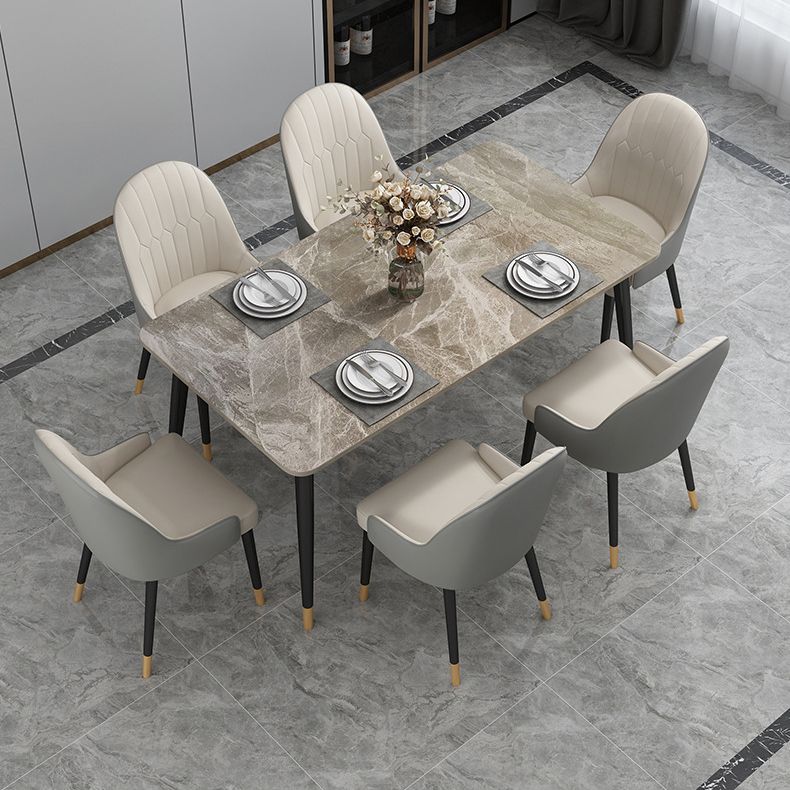 Luxury Rectangle Dining Room Table Sintered Stone Top Table with 4 Iron Legs