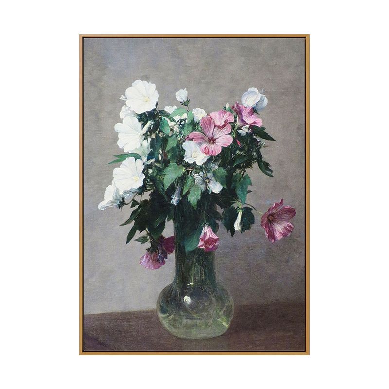 Still Life Blossom Vase Painting Traditional Canvas Wall Art Decor in Green on Grey