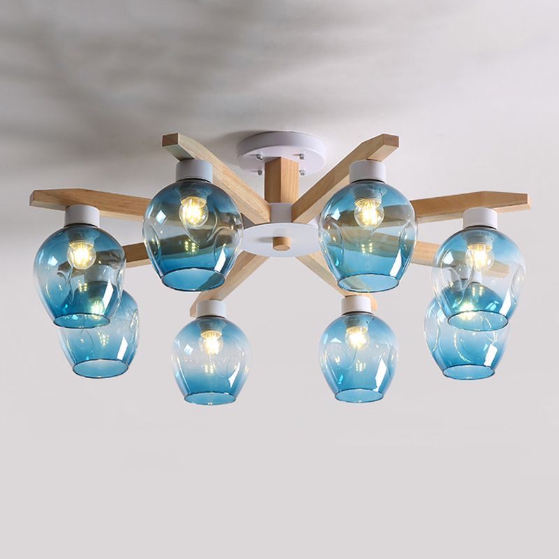 Contemporary Flush Light Fixture Wood Flush Mount Lights in Brown for Living Room