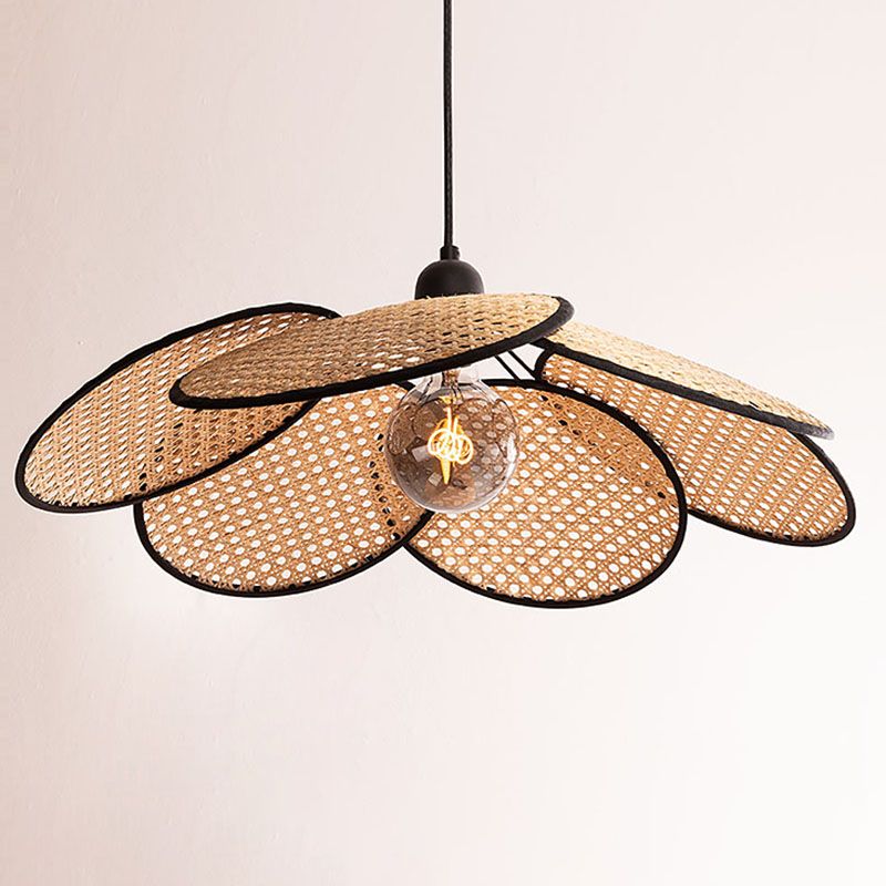 Modern Minimalist Style Symmetrical Pendant Lighting Fixtures Rattan 1 Light Pendant Light Kit for Living Room
