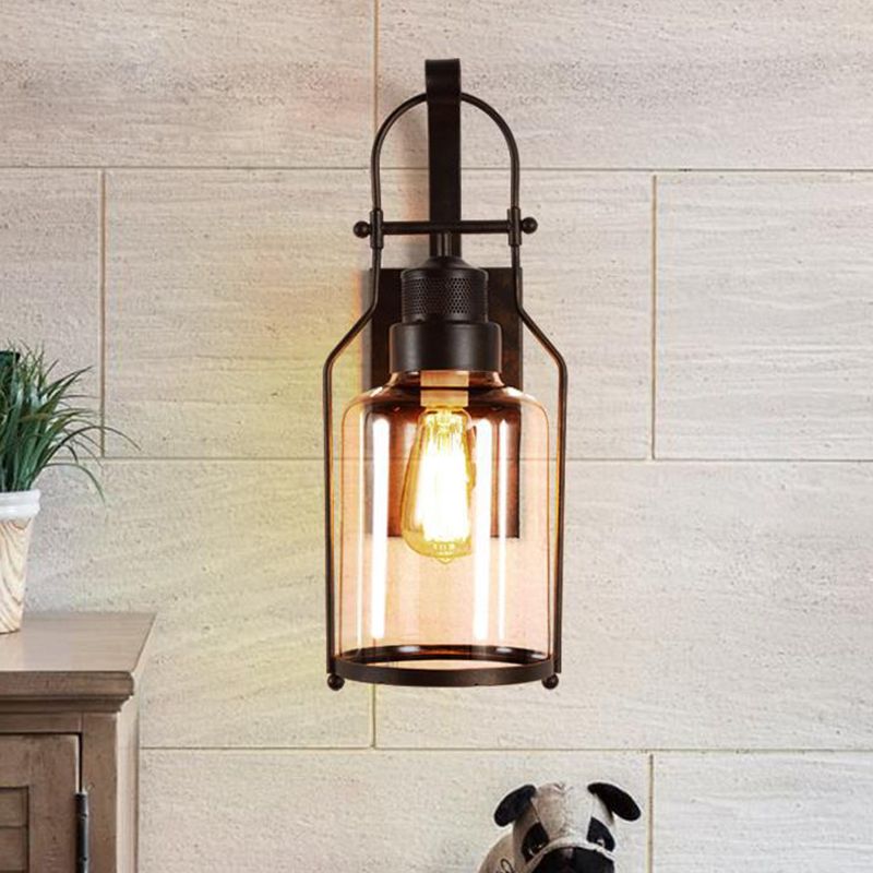 Industrial Vintage Single Wall Light Wrought Iron Indoor Wall Lamp with Clear Glass Shade