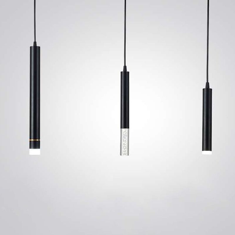 Bedroom LED Pendant Light in Modern Creative Style Wrought Iron Cylindrical Hanging Light with Acrylic Shade