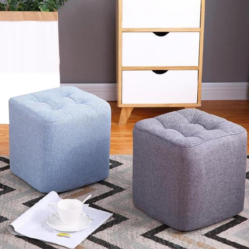 Modern Pouf Ottoman Fabric Upholstered Tufted Solid Color Square Ottoman