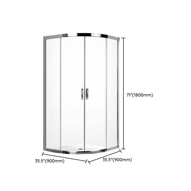 Silver Rounded Shower Stall Clear Tempered Glass Shower Stall with Door Handles