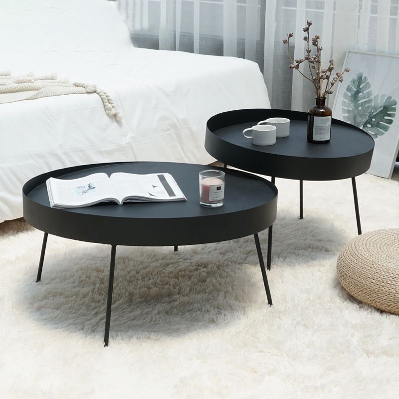 Round with Metal Accents Coffee Table Modern 4 Legs Cocktail Table