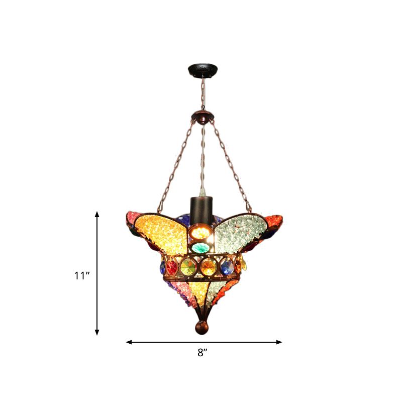 Scalloped Restaurant Suspension Light Bohemian Metal 1 Bulb Red/Yellow Down Lighting Pendant