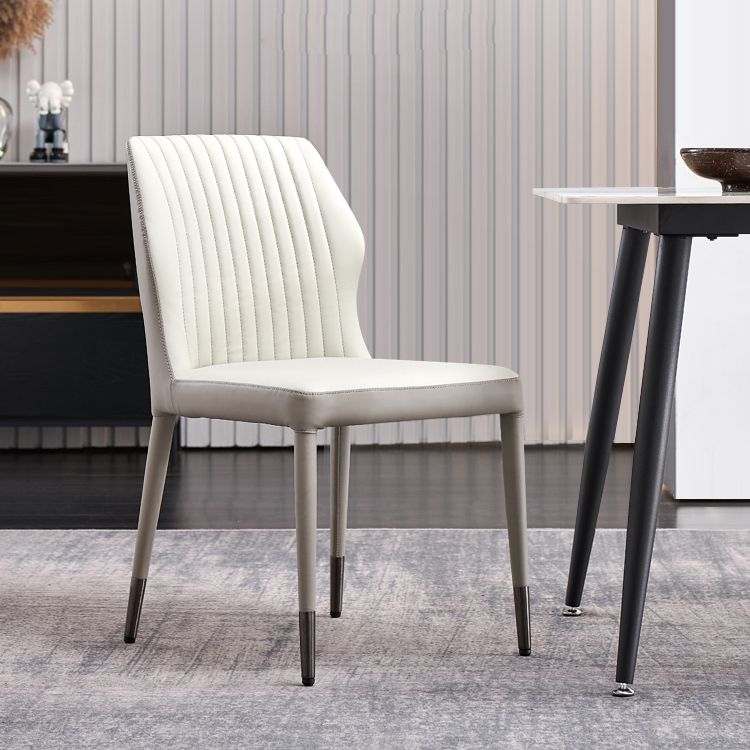 Moderne stijl armloze zijstoelen stevige lederen eetkamerstoelen voor de keuken (set van 2)
