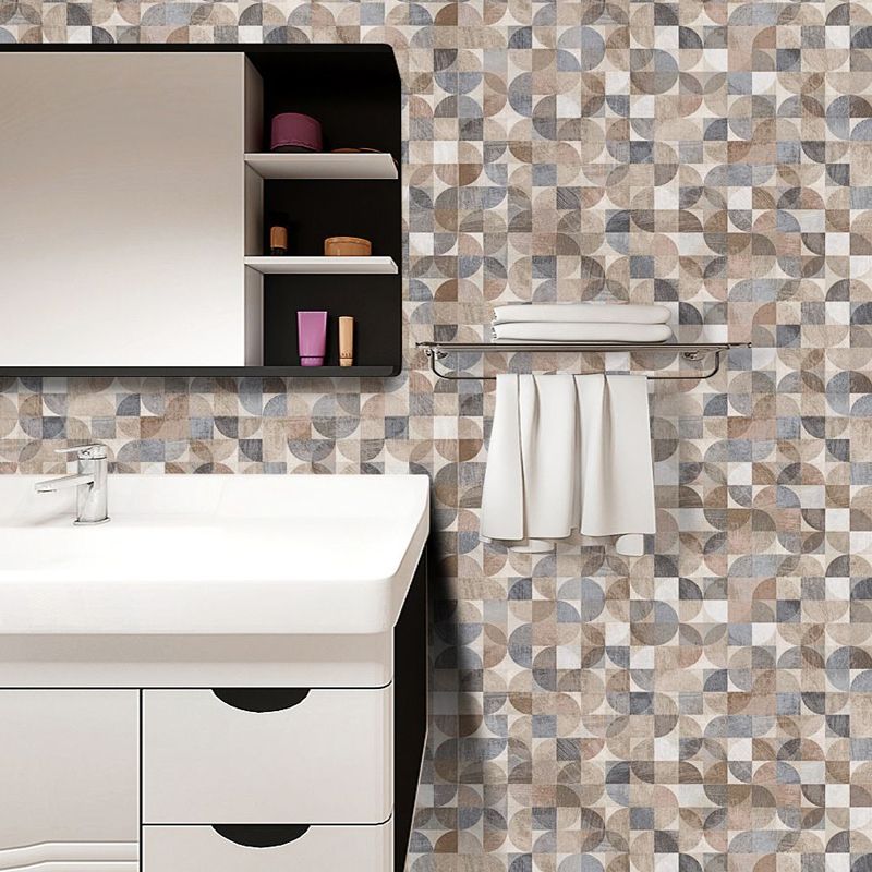 Geometric Semicircles Wallpaper Panels 12 Pieces Brown PVC Wall Decor, Peel off, 2.6-sq ft