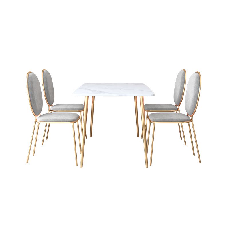 Ensemble de table à manger en pierre fritté de style scandinave avec table rectangle et jeux de restauration en or