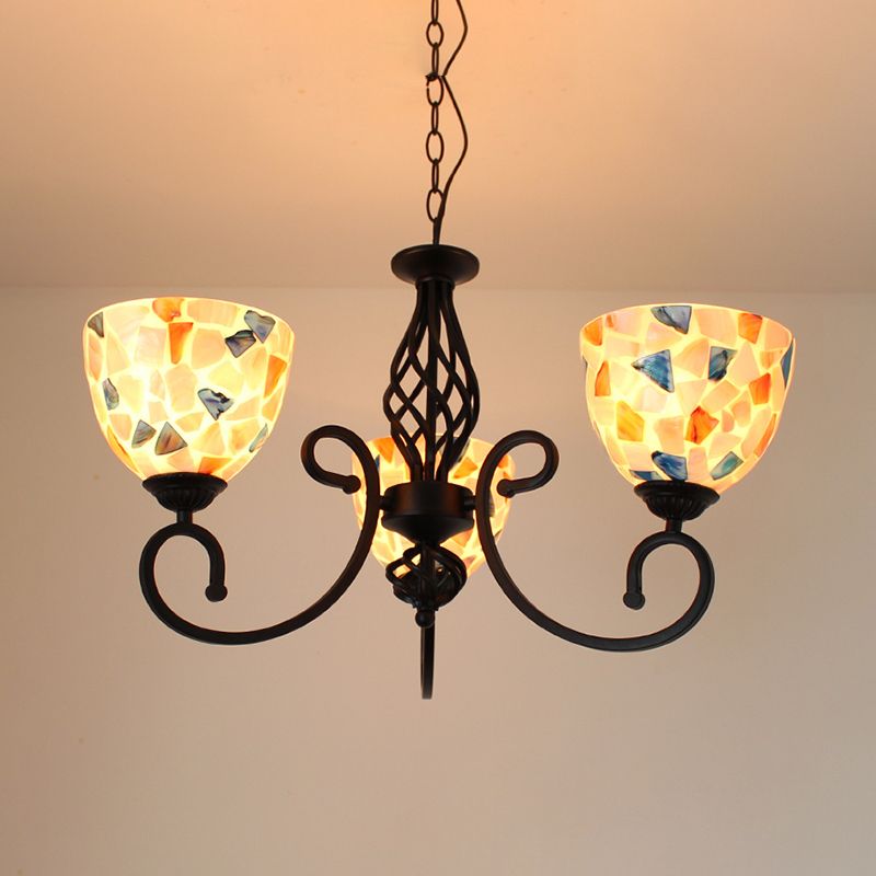 Dome Shell Chandelier Light Mediterranean 5/6/8 Lights Beige Hanging Lamp Kit for Bedroom
