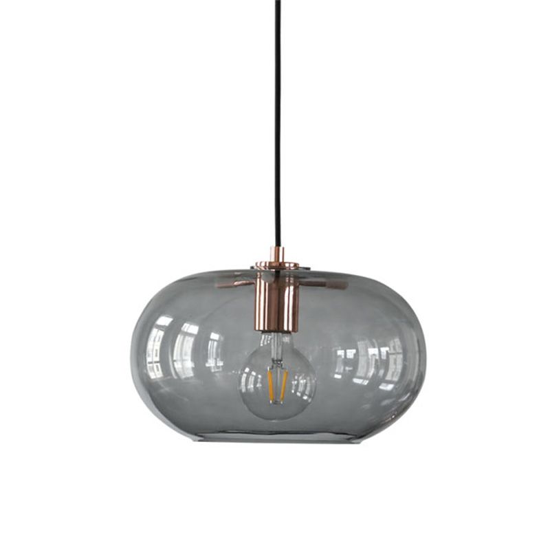 Smoke Gray Glass Oval Pendant Simplicity 1 Bulb Hanging Ceiling Light for Bedroom