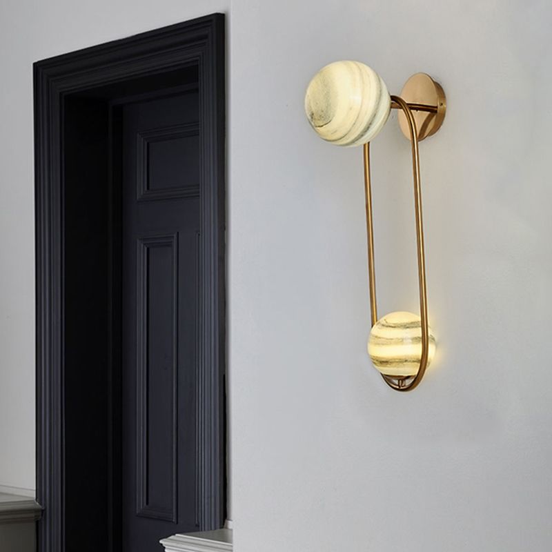 Oval Wall Lighting Modernism Metal 2 Bulbs Gold Sconce Light Fixture for Living Room