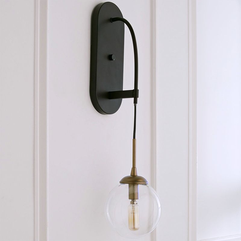 Drop Wall Sconce Minimalist Clear Glass 1 Light Black Wall Mounted Light Fixture