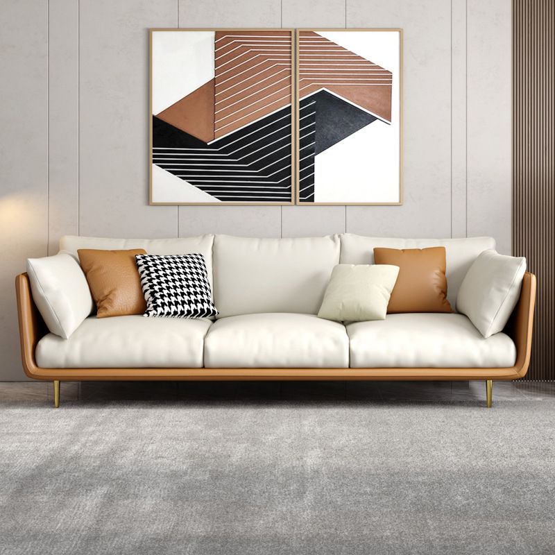 Living Room Genuine Leather Couch Square Arm Sofa with Pillow Back