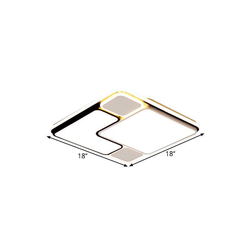 Modern 18"/21.5" Wide LED Flush Lamp White Splicing Square Ceiling Mount Fixture with Metallic Shade, Warm/White Light