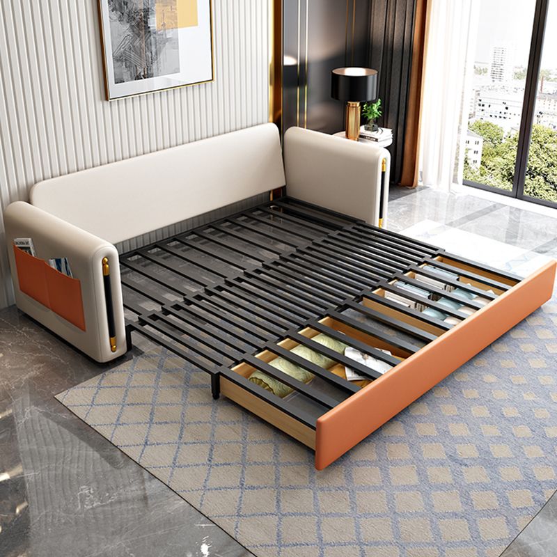 Faux Leather Convertible Sofas Glam Sleeper Sofa with Storage