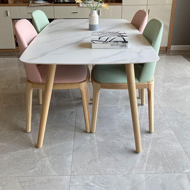 Modern Stone Top Dinner Table Natural Finish Legs Dinner Room Kitchen Table