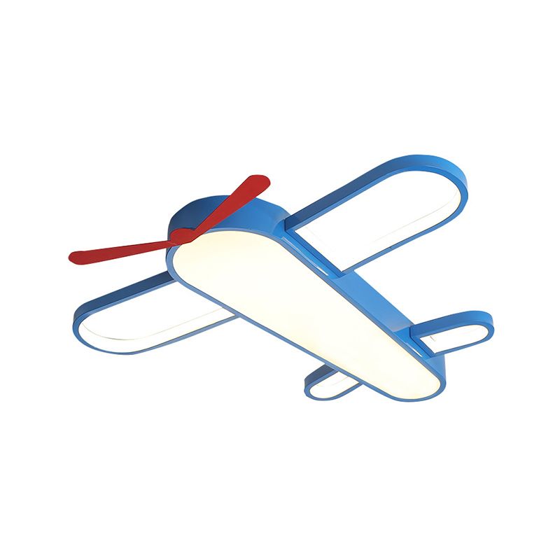 Blue Aircraft LED Flush Mount Lighting Cartoon Metal Flushmount Ceiling Lamp for Bedroom