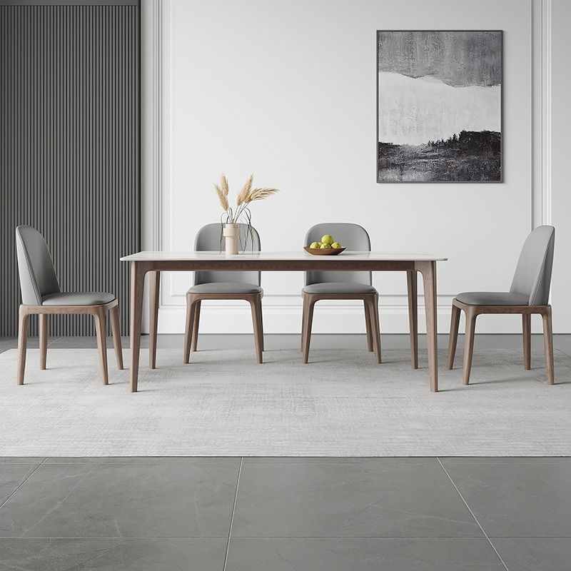 Contemporary Style 1/2/5 Pieces Dining Chairs Set Rectangle Stone Furniture in White