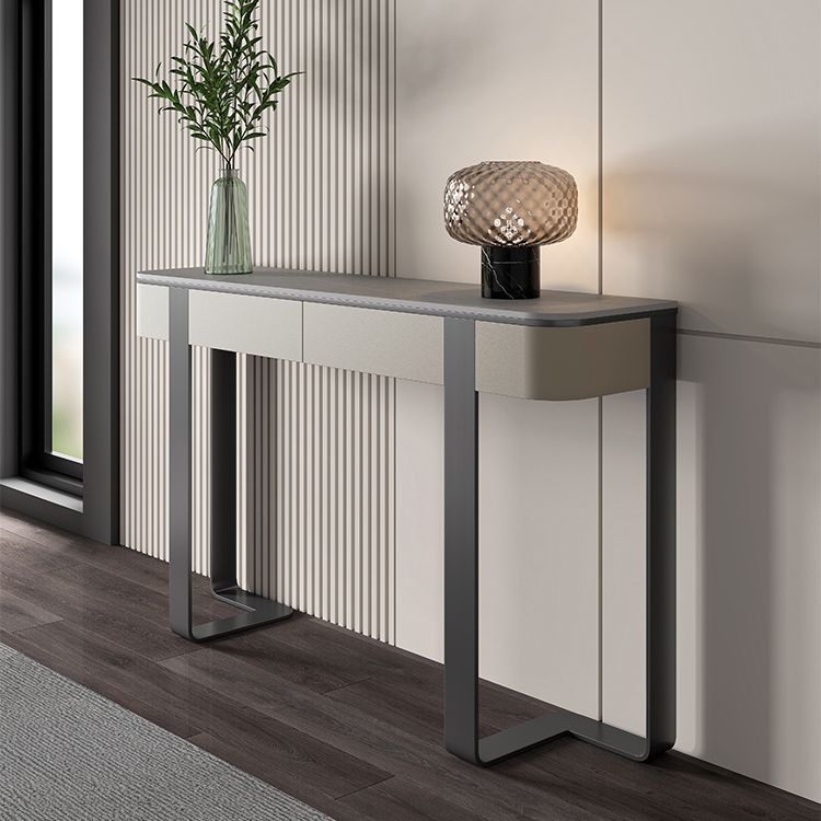 Stone Half Moon Accent Table Modern 33.46" Tall Console Table for Hall
