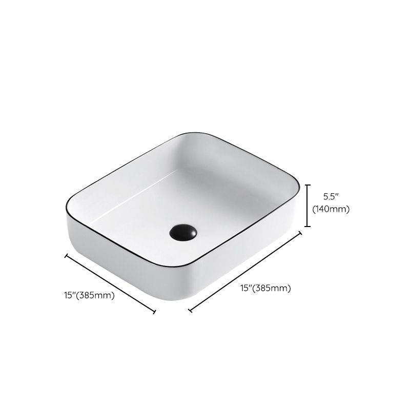 Modern Bathroom Sink Porcelain Pop-Up Drain Rectangular Vessel Sink