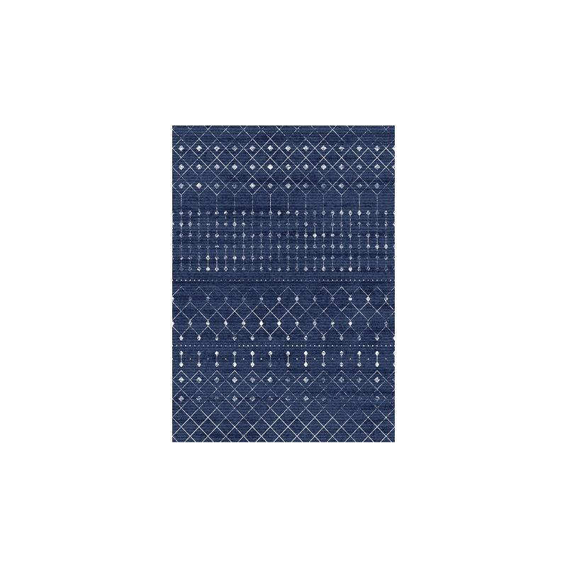 Navy Morocco Rug Polyester Print Indoor Rug Non-Slip Backing Rug for Drawing Room