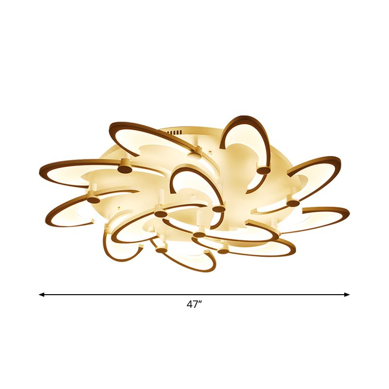 White Spiral Floral Flush Mount Lamp Modernism 3/6/12-Head Acrylic Semi Flush Ceiling Light in Warm/White Light