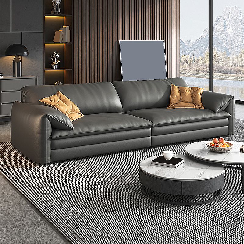 Stationary Stain Resistant Genuine Leather Pillow Top Arm Seating