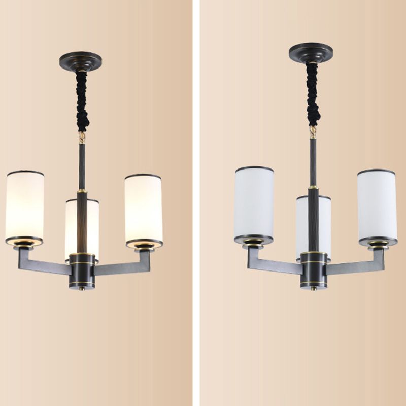 Cylindrical Milk Glass Chandelier Pendant Light Industrial Living Room Chandelier Lighting