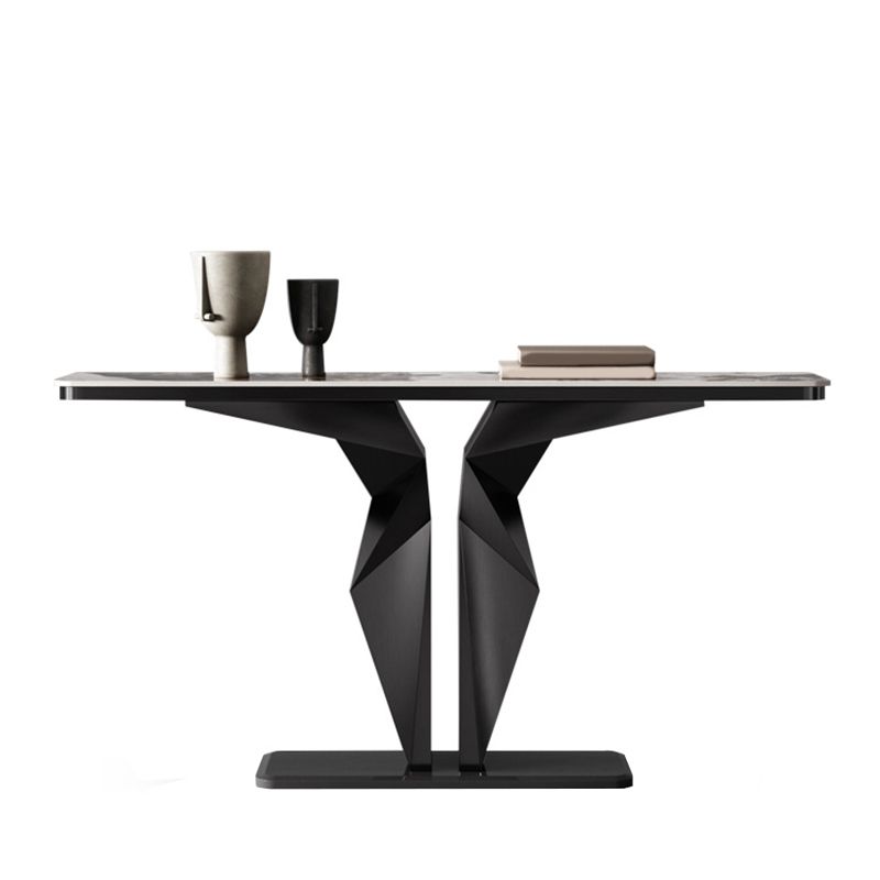 Rectangle Shape Contemporary Console Table Gold/Black Stone Sofa Table for Hall