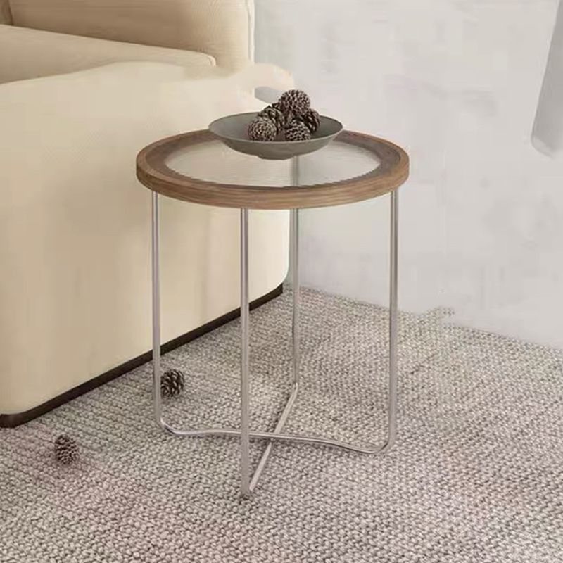 Cross Legs Base Design Cocktail Table Glass Desktop Round Coffee Table with Metal Base