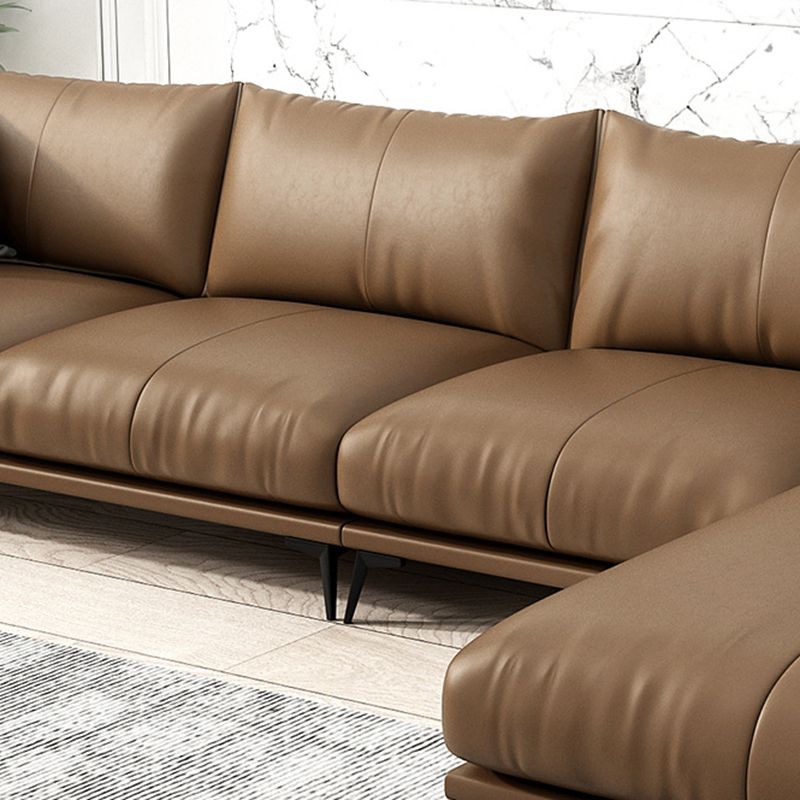 Contemporary Dark Brown Upholstery Sofa with Pillow Back for Living Room