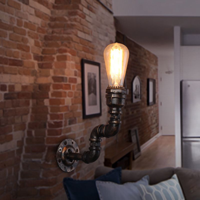 1 Head Wall Light Retro Plumbing Pipe Iron Wall Lighting Fixture in Bronze for Corridor