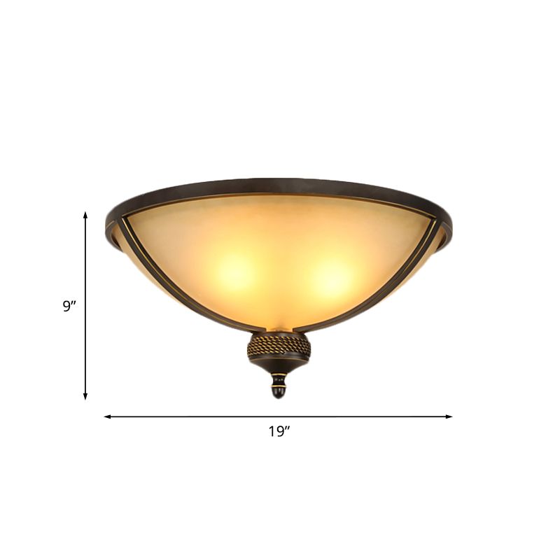 3 Heads Bowl Flush Mount Lamp Antique Black Frosted Glass Ceiling Light Fixture for Bedroom