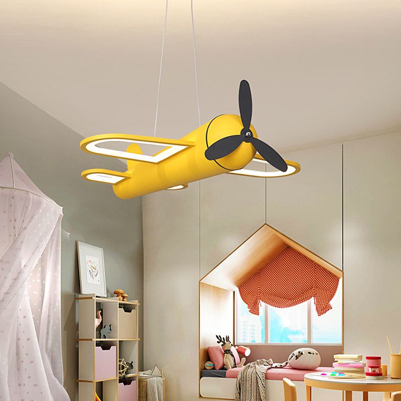 Propeller Jet Hanging Ceiling Light Cartoon Acrylic Childrens Playroom LED Chandelier