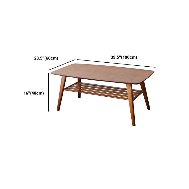 Nordic Style Wood/tan Solid Wood with Storage Rack Coffee Table