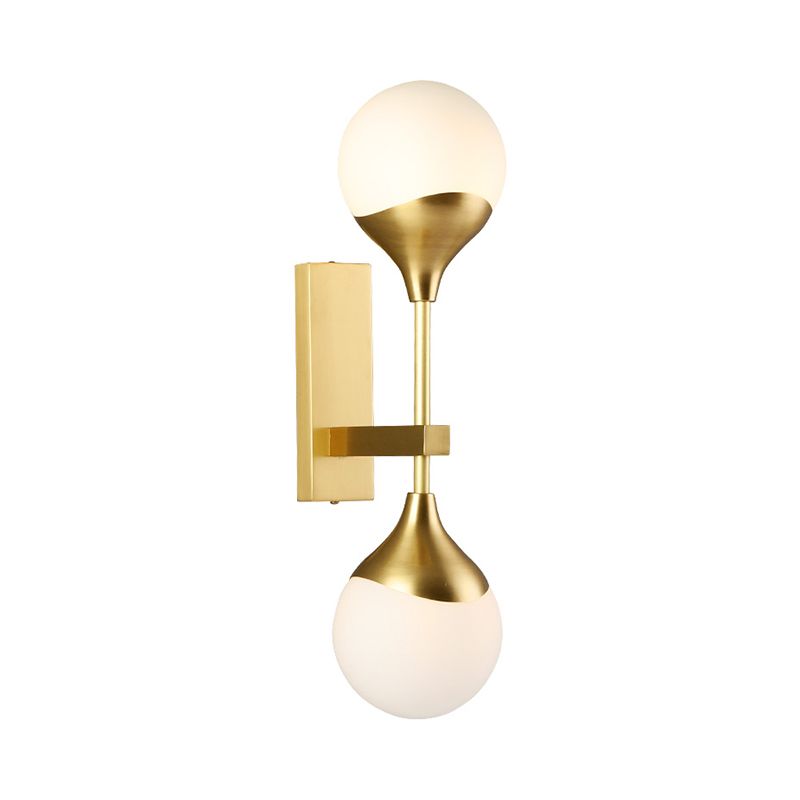 Modernist 2 Heads Wall Lighting Brass Global Sconce Light Fixture with Opal Glass Shade
