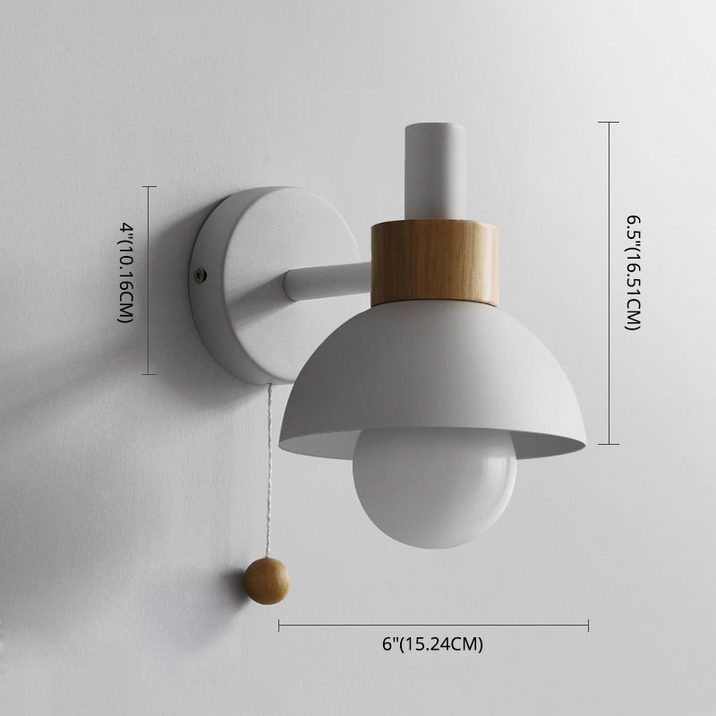 Minimalist Wall Sconce Torchlight Shaped with Pull Switch and Dome Metal Shade Indoor for Bedroom Bathroom Lighting