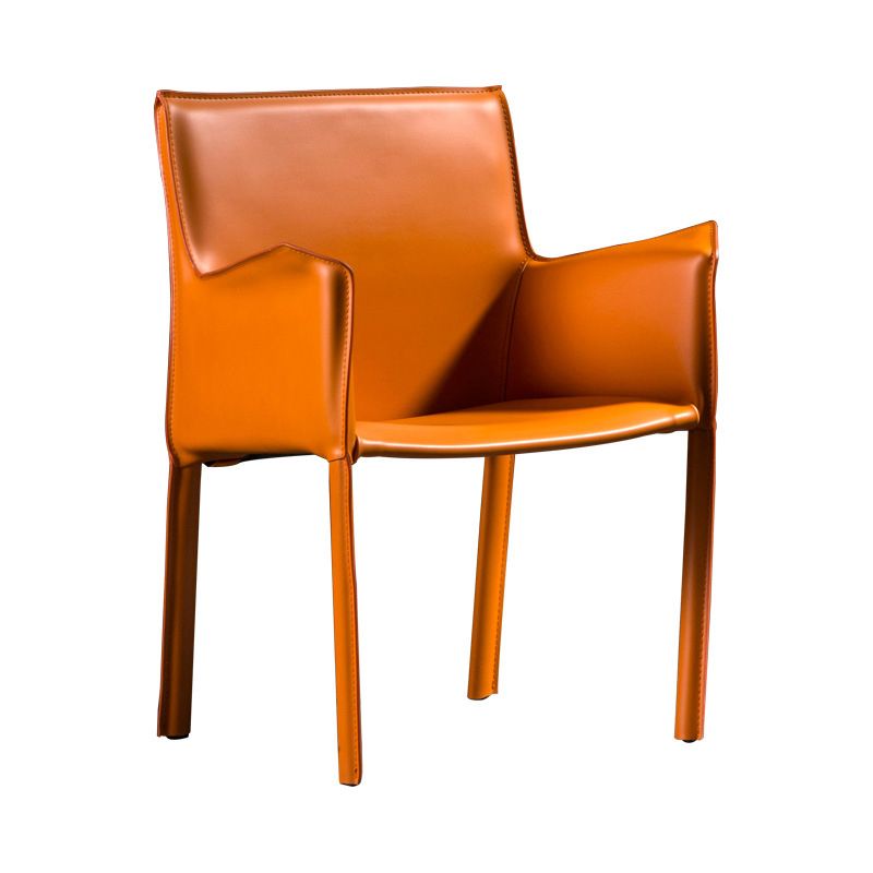 Designer Style Solid Back Chair Home Arm Matte Finish Leather Dining Chair