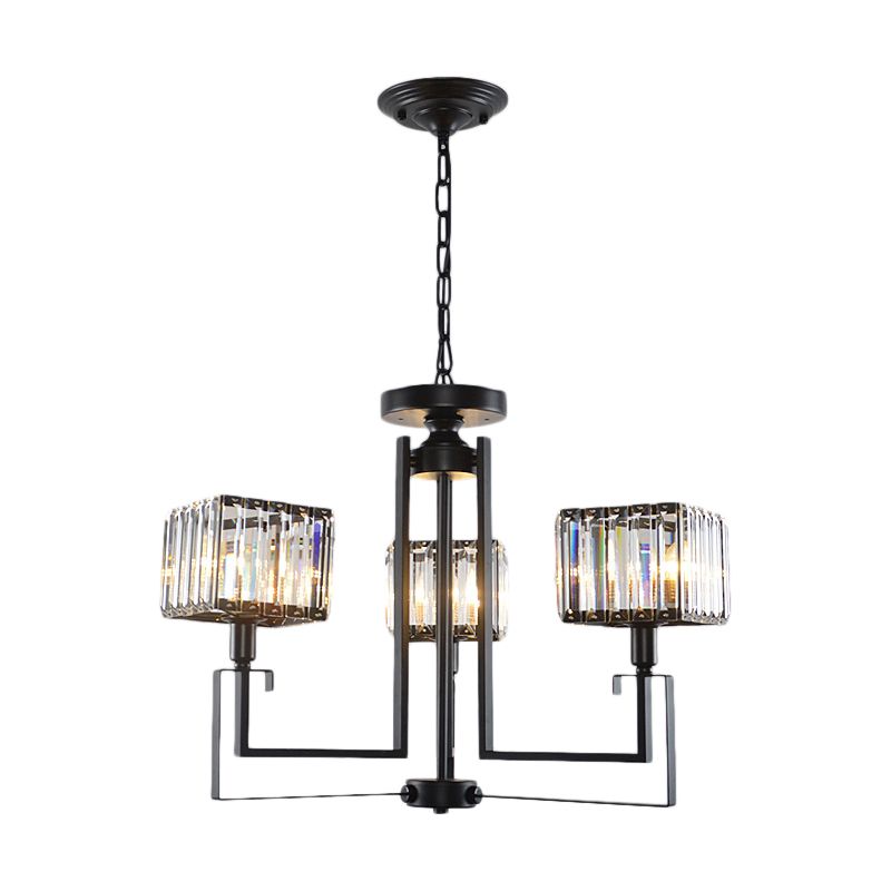 Schwarzer quadratischer Anhänger Kronleuchter Retro -Kristall 3/6 Lampen hängende Anhänger Licht
